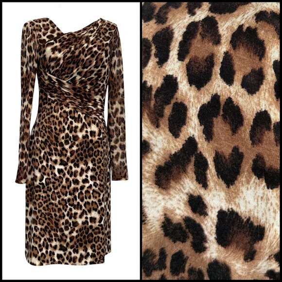 VTG Y2K 90s Kay Unger Leopard Print Dress Mesh Detail Glam Punk Going Out SZ 10 - Picture 1 of 12